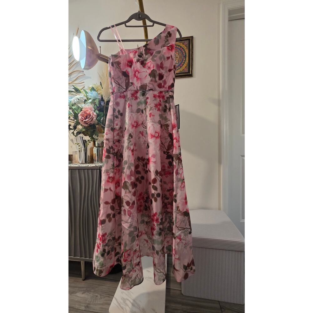 Adrianna Papell Pink Floral One‑Shoulder Hi‑Low Dress 4 NWT Side Zip Pockets - Picture 5 of 7